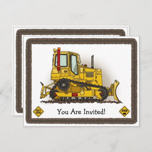 大きいブルドーザーのDozerはパーティの招待状をからかいます 招待状 (正面/裏面)
