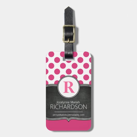 大きいモノグラムのピンクの水玉模様 ラゲッジタグ (正面縦)