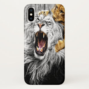 大きいライオンの頭部の上のベビー猫 iPhone X ケース