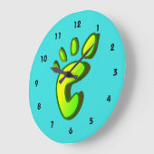 大きいライムグリーンの足跡 ラージ壁時計 (傾斜)