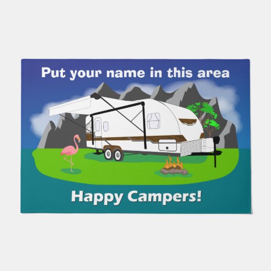 大きいレトロのトレーラーの玄関マット、木質の、二重車軸 ドアマット (正面)