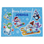 大きい光沢のあるギフトバッグの冬の不思議の国Snowfolk. ラージペーパーバッグ (正面)