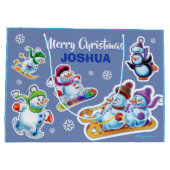 大きい光沢のあるギフトバッグの冬の不思議の国Snowfolk. ラージペーパーバッグ (裏面)