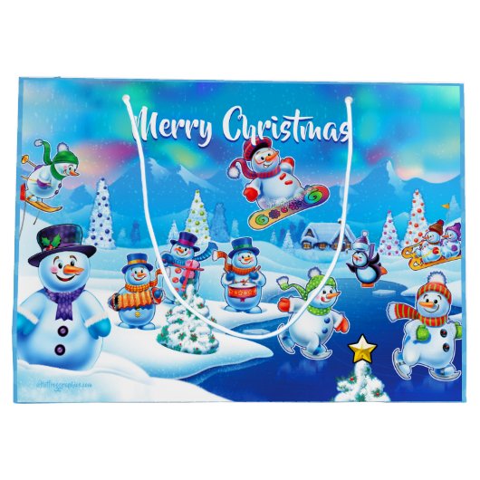 大きい光沢のあるギフトバッグの冬の不思議の国snowfolk. ラージペーパーバッグ (裏面)