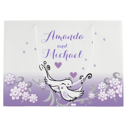 大きい光沢のあるギフトバッグを結婚しているパステル調愛鳥 ラージペーパーバッグ (正面)