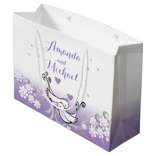 大きい光沢のあるギフトバッグを結婚しているパステル調愛鳥 ラージペーパーバッグ (裏面アングル)