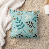 大きい分類された葉のティール(緑がかった色)のクリーム色の金ゴールドブラウン クッション (ブランケット)