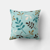 大きい分類された葉のティール(緑がかった色)のクリーム色の金ゴールドブラウン クッション (裏面)