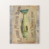 大きい口の低音の湖畔の魚釣りの小屋木 ジグソーパズル (縦)