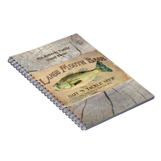 大きい口の低音の湖畔の魚釣りの小屋木 ノートブック (右側)