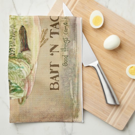 大きい口の低音のfishing湖の小屋の装飾の青 キッチンタオル (四つ折り)