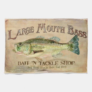 大きい口の低音のfishing湖の小屋の装飾の青 キッチンタオル