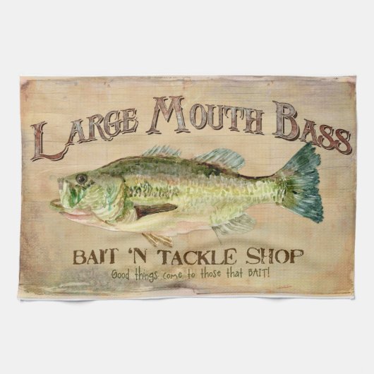 大きい口の低音のfishing湖の小屋の装飾の青 キッチンタオル (横)