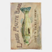 大きい口の低音のfishing湖の小屋の装飾の青 キッチンタオル (縦)