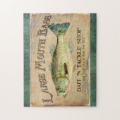 大きい口の低音のfishing湖の小屋の装飾の青 ジグソーパズル (縦)