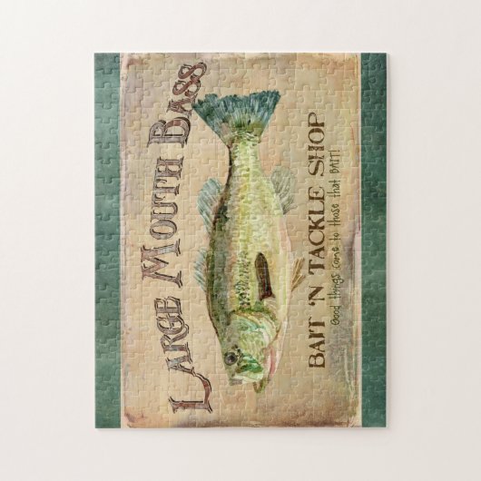 大きい口の低音のfishing湖の小屋の装飾の青 ジグソーパズル (縦)