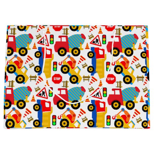 大きい子供のトラックのカスタムなギフトバッグ-光沢のある ラージペーパーバッグ (正面)