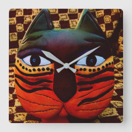 大きい子猫CATの時計….子猫を食べ物を与える時間! スクエア壁時計