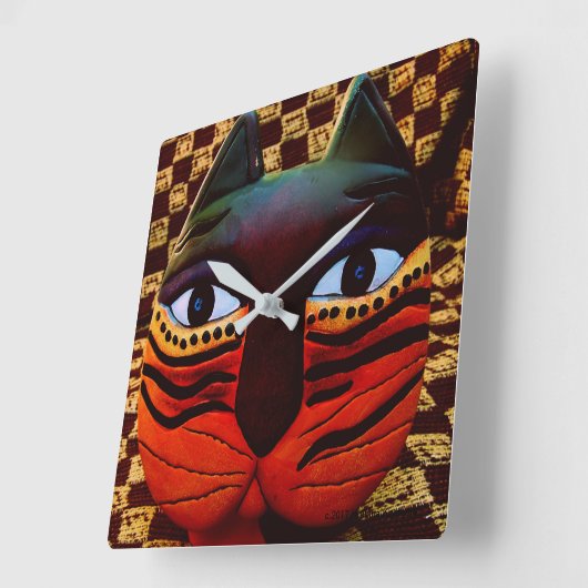 大きい子猫CATの時計….子猫を食べ物を与える時間! スクエア壁時計 (傾斜)