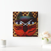 大きい子猫CATの時計….子猫を食べ物を与える時間! スクエア壁時計 (ホーム)