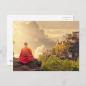大きい寺院の前の修道士のめい想 ポストカード (正面/裏面)