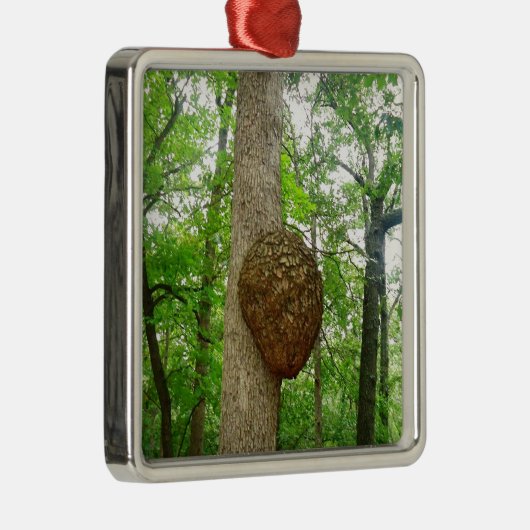 大きい封じられた蜂のスズメバチのはちの巣が付いている木 メタルオーナメント (右)