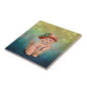 大きい帽子の小さくおもしろいでストライプのな子ネコ タイル (側面)