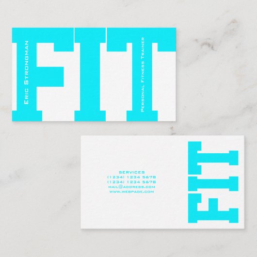 大きい手紙はフィットネスのトレーナーの白い青緑色に合いました 名刺 (正面/裏面)