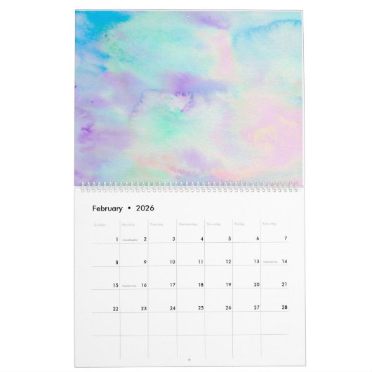 大きい抽象的な水彩画の景色のカレンダー カレンダー (2月 2026)