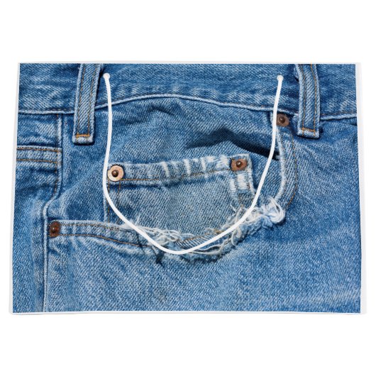 大きい擦り切れたなジーンズのギフトバッグ- ラージペーパーバッグ (正面)