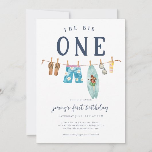 大きい方 |レトロサマーサーフ誕生日 招待状 (正面)