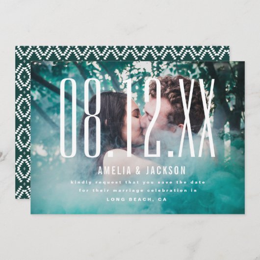 大きい日付、はっきりしたタイポグラフィ、日付の保存 招待状 (正面/裏面)