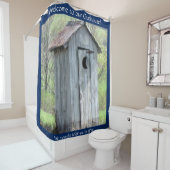 大きい月の窓が付いている私達の離れ家への歓迎 シャワーカーテン (インサイチュ)