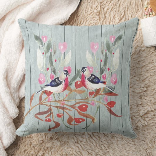 大きい柔らかい灰色の木製の納屋の効果の鳥の花 クッション (ブランケット)
