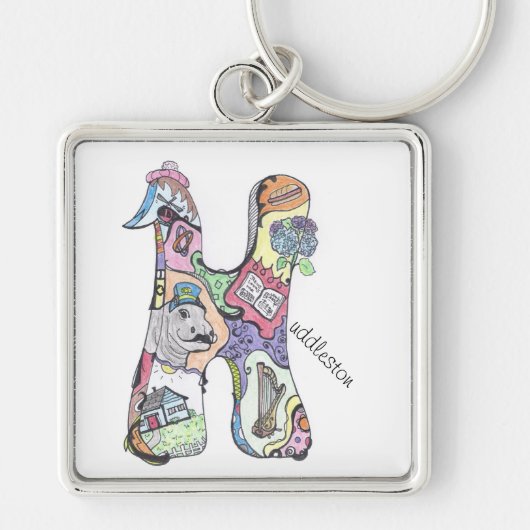 大きい正方形のキーホルダー:  "H "のuddleston キーホルダー (正面)