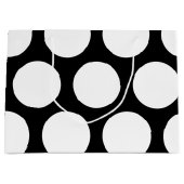 大きい水玉模様パターン: 黒及び白 ラージペーパーバッグ (正面)