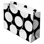 大きい水玉模様パターン: 黒及び白 ラージペーパーバッグ (裏面アングル)