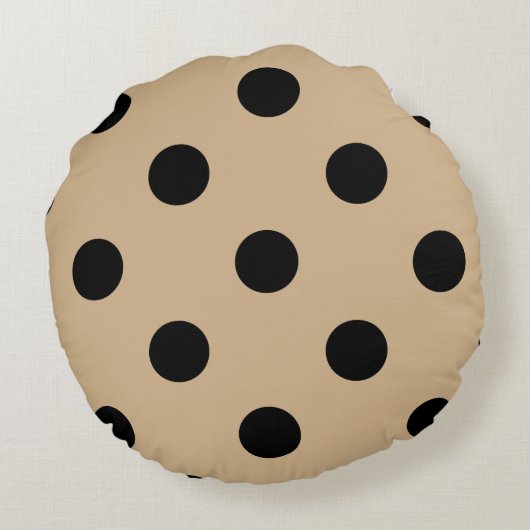 大きい水玉模様-タンの黒 ラウンドクッション (裏面)
