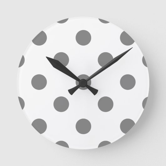 大きい水玉模様-白の灰色 ラウンド壁時計 (正面)