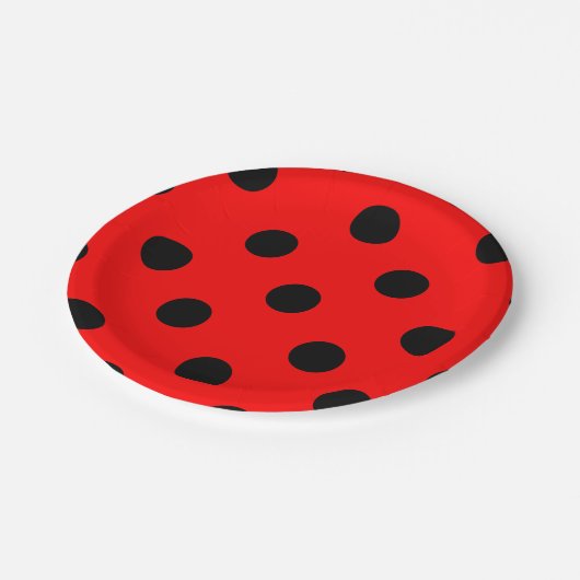 大きい水玉模様-赤の黒 ペーパープレート (アングル)