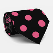 大きい水玉模様-黒の暗いピンク ネクタイ (ロール)
