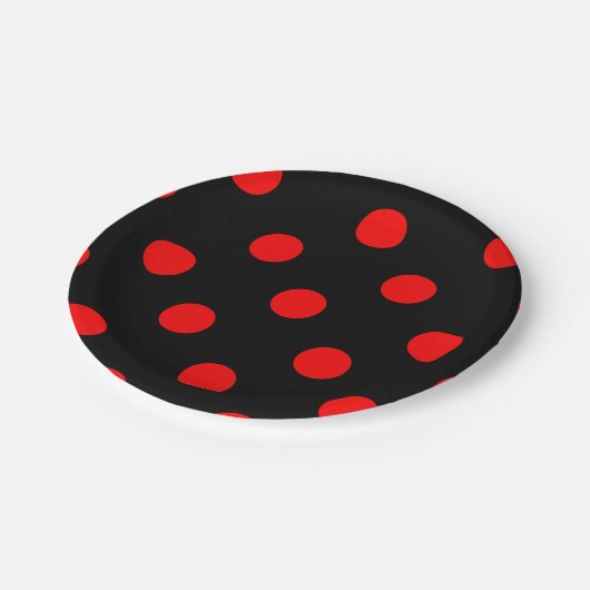 大きい水玉模様-黒の赤 ペーパープレート (アングル)