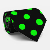 大きい水玉模様-黒の電気緑 ネクタイ (ロール)