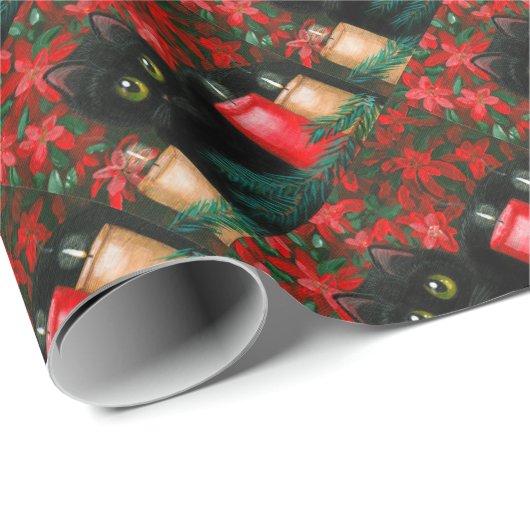 大きい注目されたクリスマス猫のポインセチアCreationarts ラッピングペーパー (ロールコーナー)