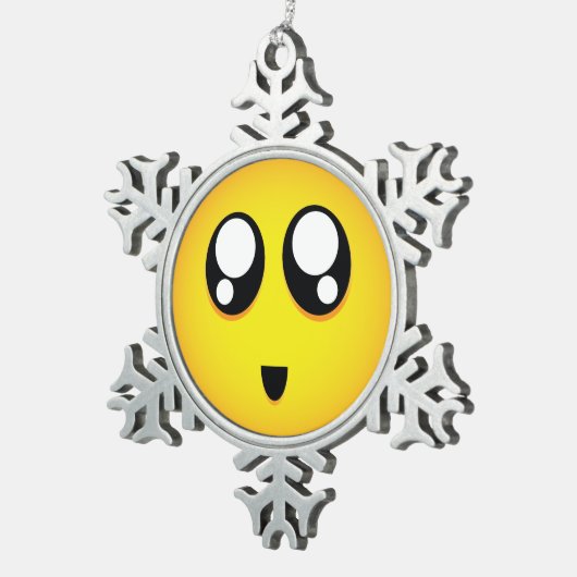 大きい注目されたEmoji スノーフレークピューターオーナメント (右)