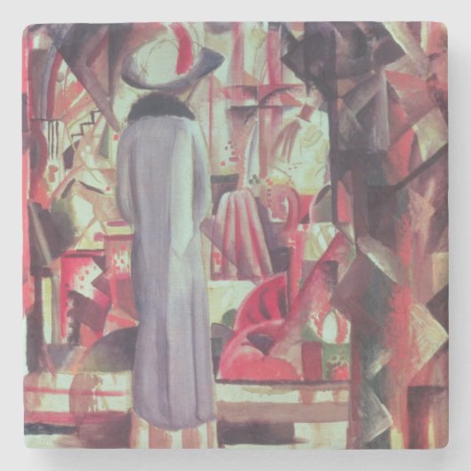 大きい照らされた窓の前の女性 ストーンコースター (正面)