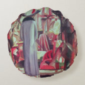 大きい照らされた窓の前の女性 ラウンドクッション (裏面)