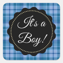 大きい男の子！ベビーシャワーブループレイドシール スクエアシール