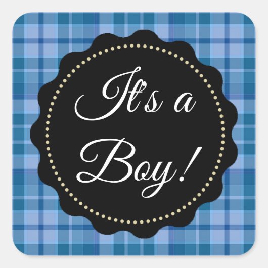 大きい男の子！ベビーシャワーブループレイドシール スクエアシール (正面)