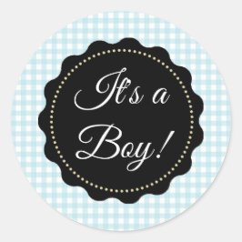 大きい男の子！赤ちゃんシャワーブルーステッカー ラウンドシール